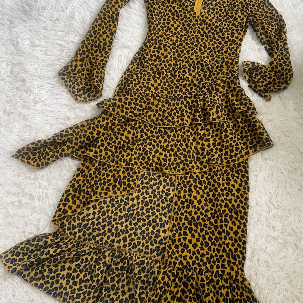 Leopard Animal Print High-Low Ruffle Dress Night Out Maximalist Party Girl S - Picture 9 of 12